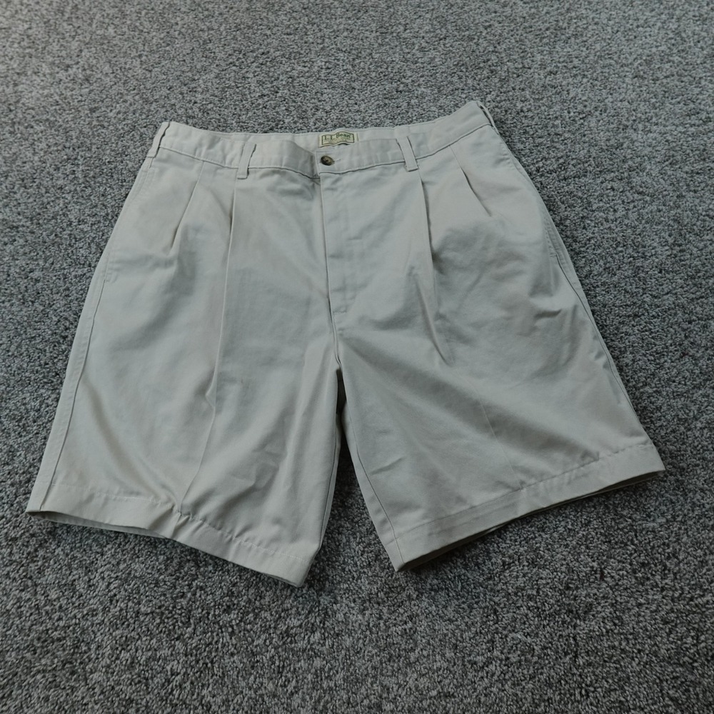VTG LL Bean Shorts Mens 36 Beige Brown Khaki Chino Pleated Outdoor USA 90s‎ Dad